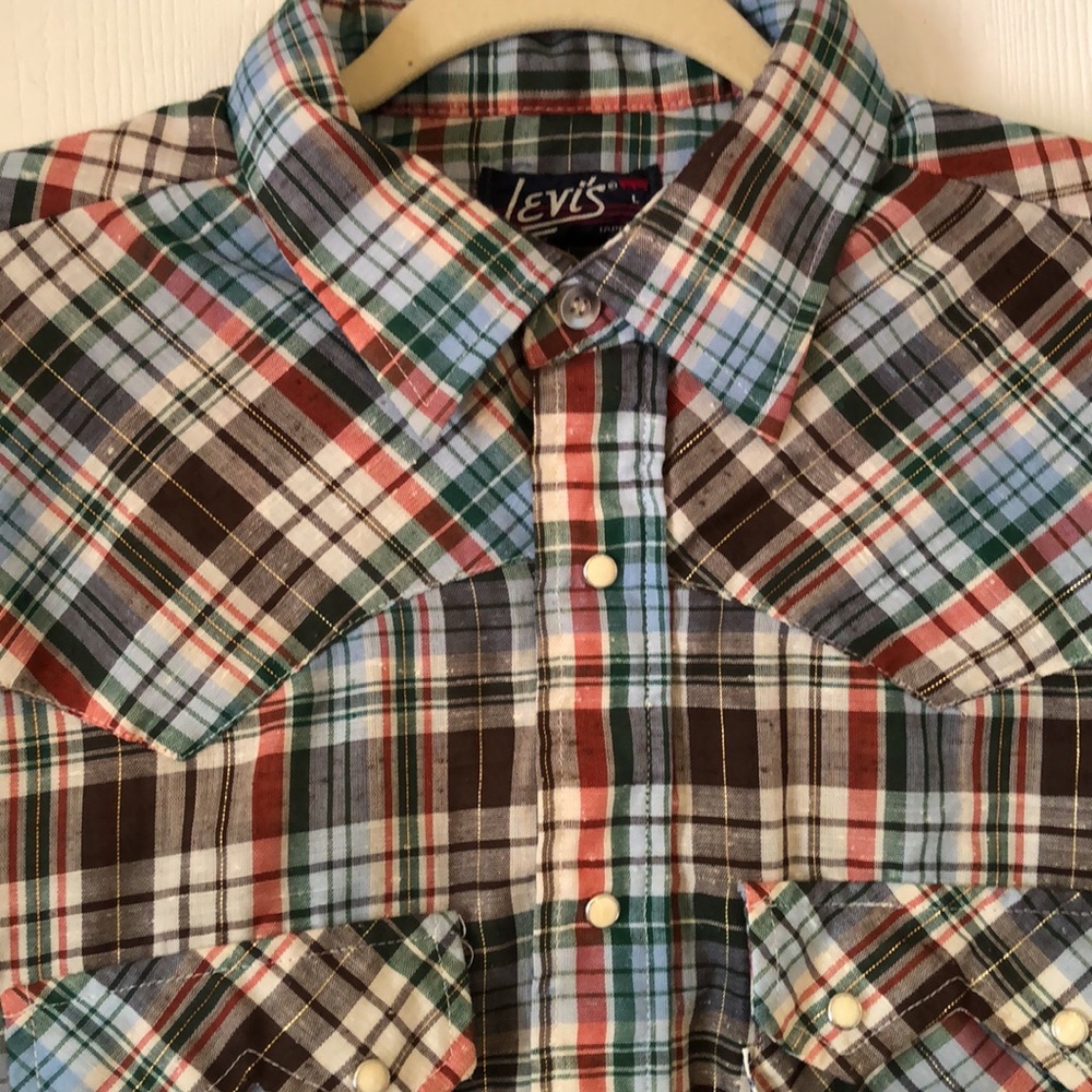 Men’s rare VTG fall striped Levi’s plaid pearl snap button down shirt